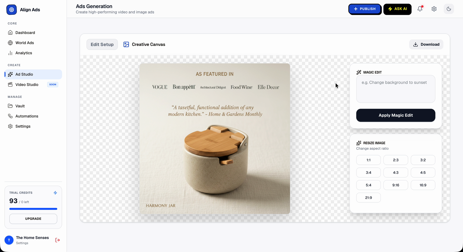 Ad Studio generating creatives